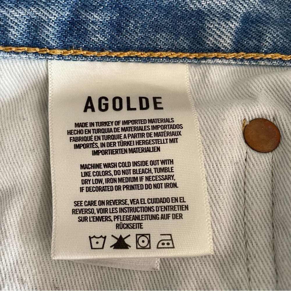 Agolde Parker High Waist Distressed Button Fly Denim Short Size 32 Plus - Picture 7 of 10